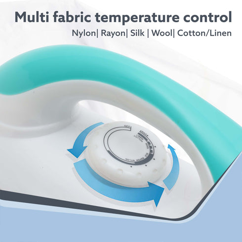 Grand Electric Dry Iron, 1000W, Non- Stick Coated Sole Plate, Fast Heating, Removes Wrinkle, Creases, Green & White